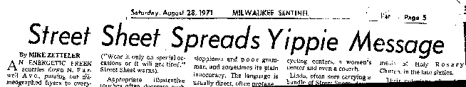 Sentinel Street Sheet Article:  Aug.28, 1971